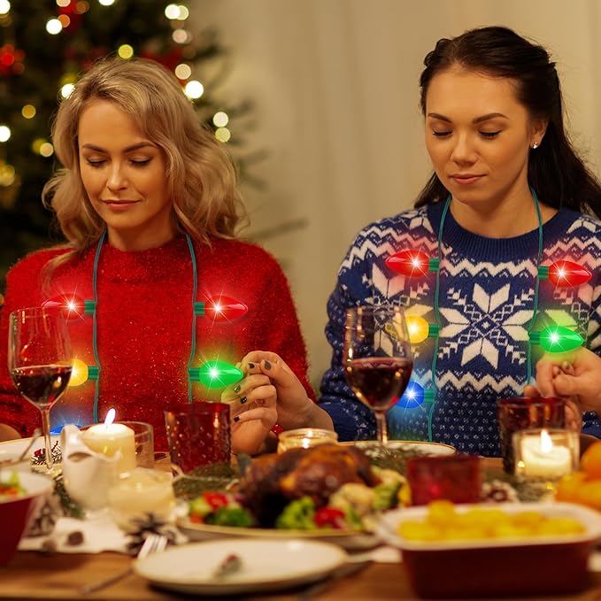  6 件圣诞灯项链,9 个灯泡圣诞配饰,带 3 种闪光模式,彩色圣诞灯项链